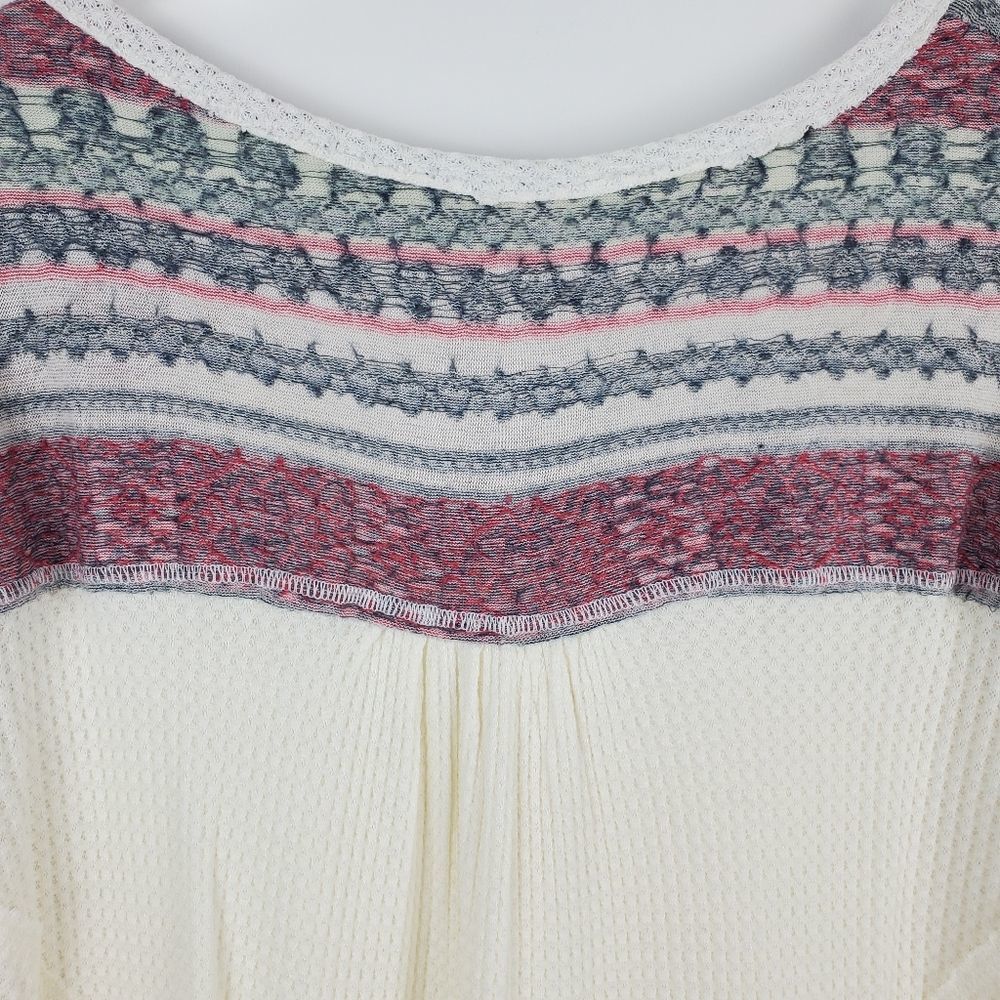FREE PEOPLE Raw Edge Striped Thermal Long Sleeve Hi Low Tunic Top Shirt Sweater - Picture 9 of 9